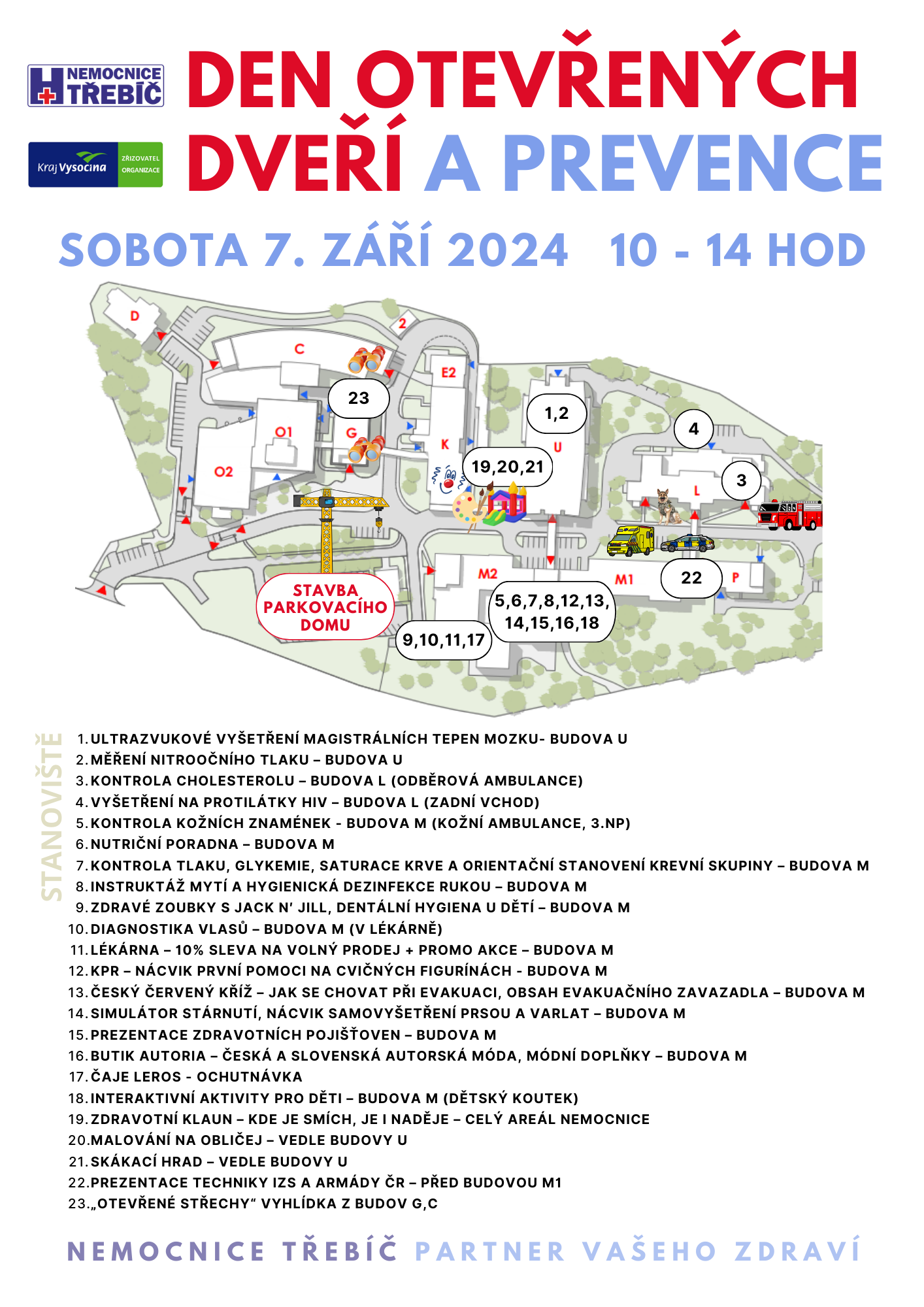 Den otevřených dveří a prevence Nemocnice Třebíč 2024 plánek